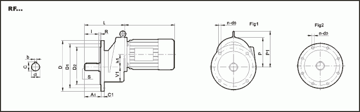 Габаритные и присоединительные размеры одноступенчатого мотор-редуктора с креплением фланец